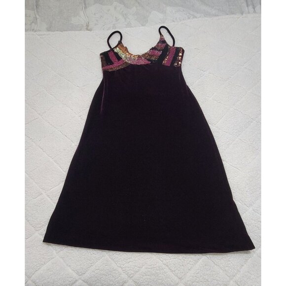 Vakko Womens Purple Velvet Sleeveless Dress Sequins V Neck Spaghetti Strap Small - Picture 4 of 11